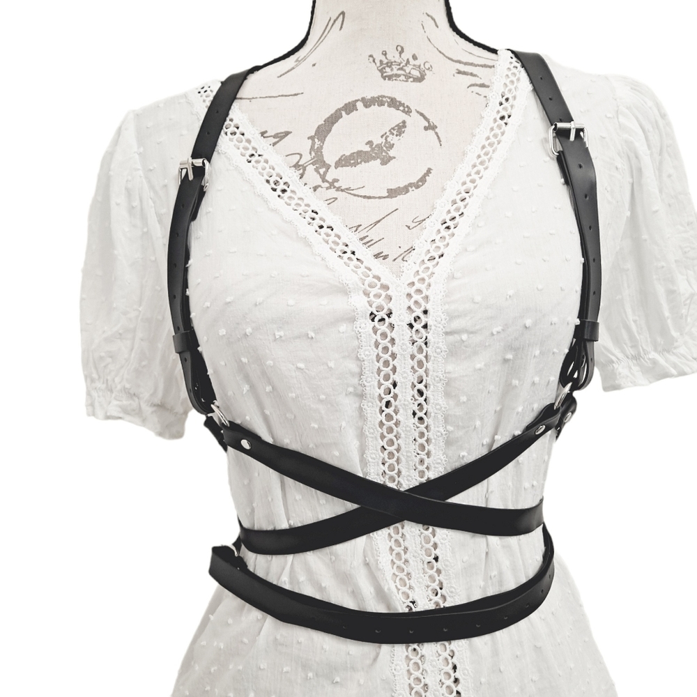 Faux leather black Underbust adjustable harness suspenders waist sexy belt - Picture 5 of 14